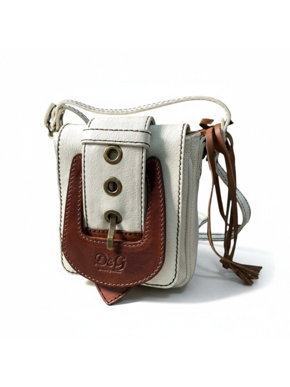 Dolce & Gabbana I7 Leather Buckle Shoulder Pouch Vintage Poach D&G White Charm